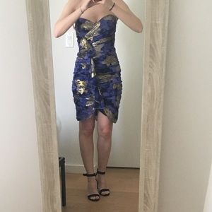 Strapless Gold Blue Nicole Miller Dress
